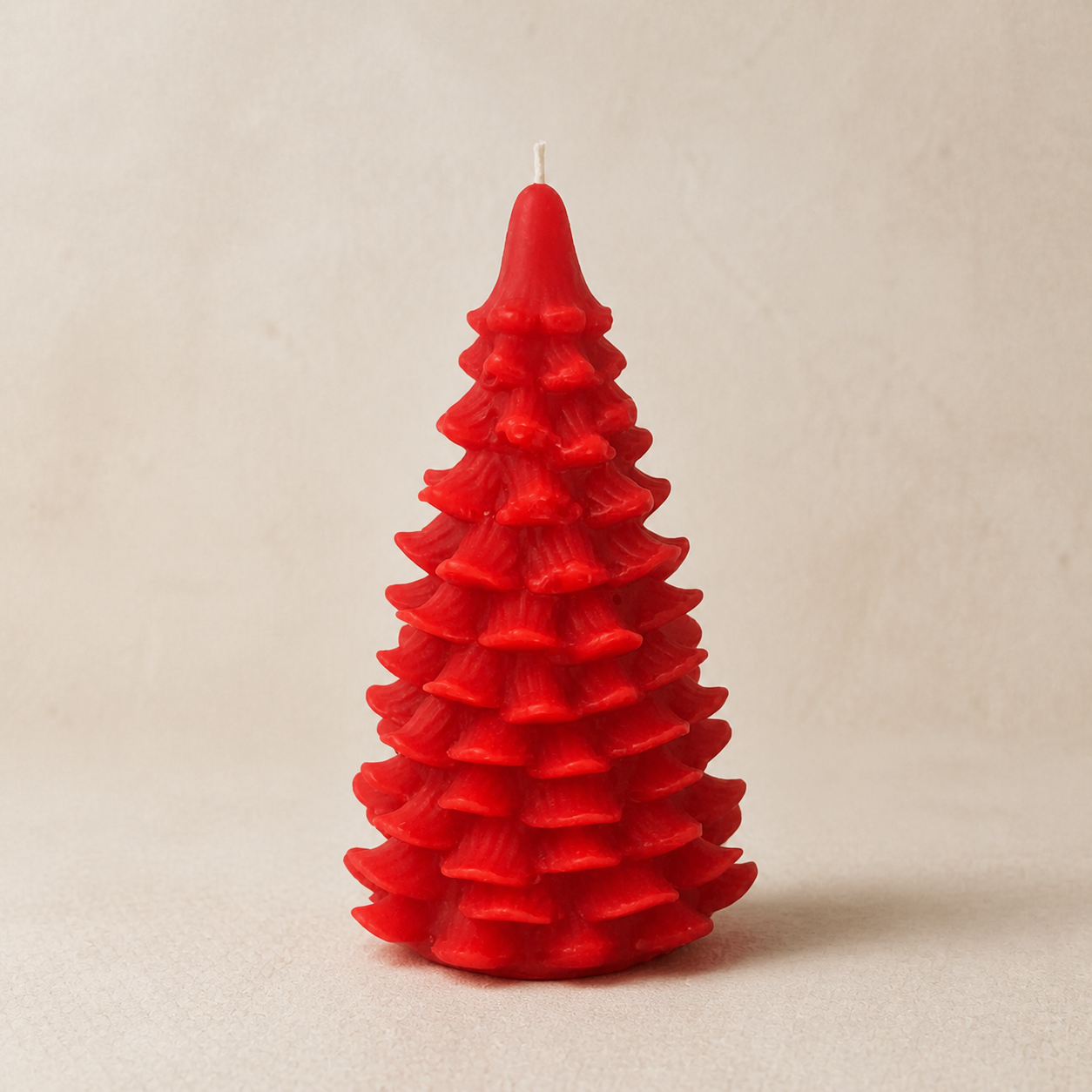Crimson red sculptural holiday tree candle